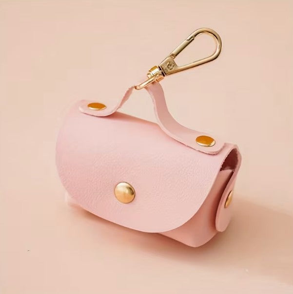 Pet Waste Dog Poo Puppy Pick-Up Bag PINK Holder PU Leather Waterproof Waste Dispenser