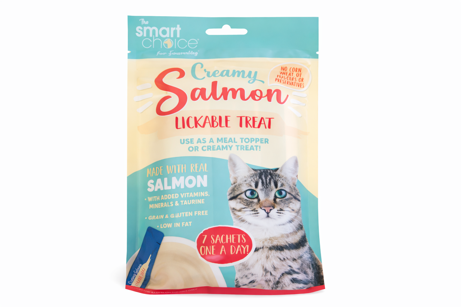Cat Treats Creamy Salmon Lickable Treat Pack of 7 Sachets w Vitamins & Minerals
