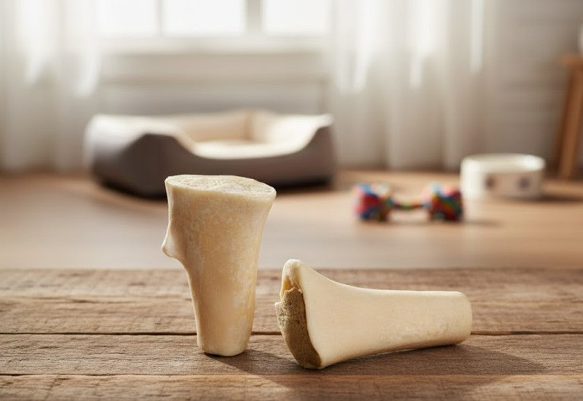 Two Large Dog Marrow Bones Chicken & Beef Filling Chew Treat Snack Protein Meaty